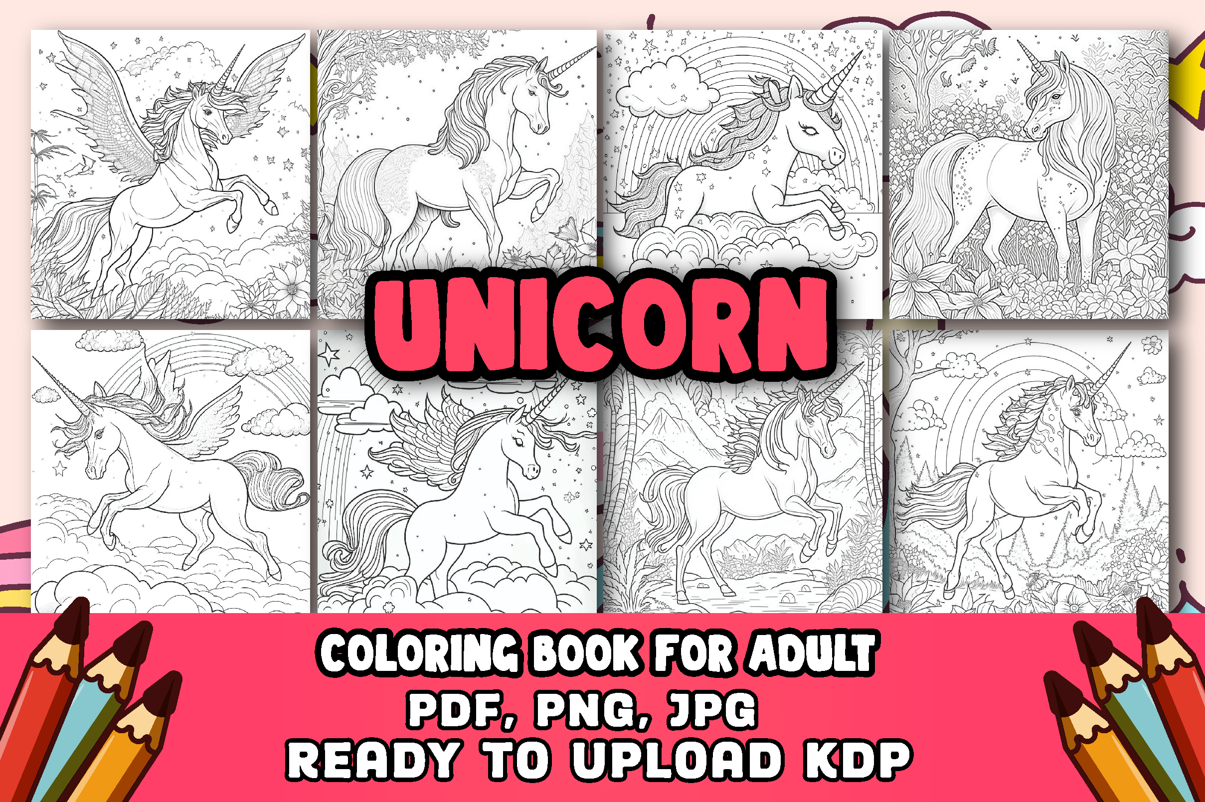 Cute Unicorn Coloring Pages for Adults Graphic by Printable Crafts ...