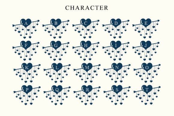 Love Heart Monogram Font PNG with transparent background - Preview 4