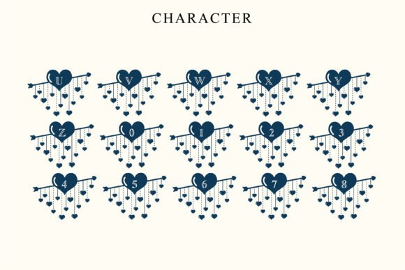 Love Heart Monogram Font PNG with transparent background - Preview 5