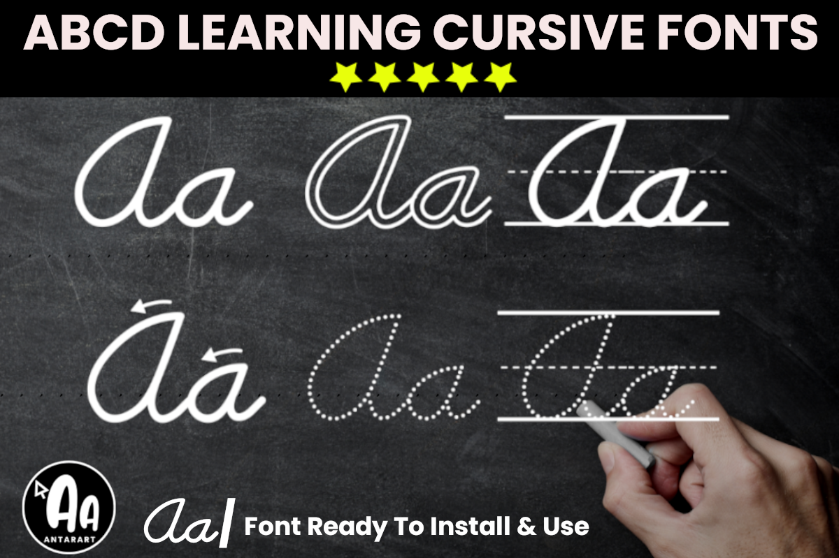 ABCD Cursive Handwriting Tracing Bundle font for teachers and worksheets