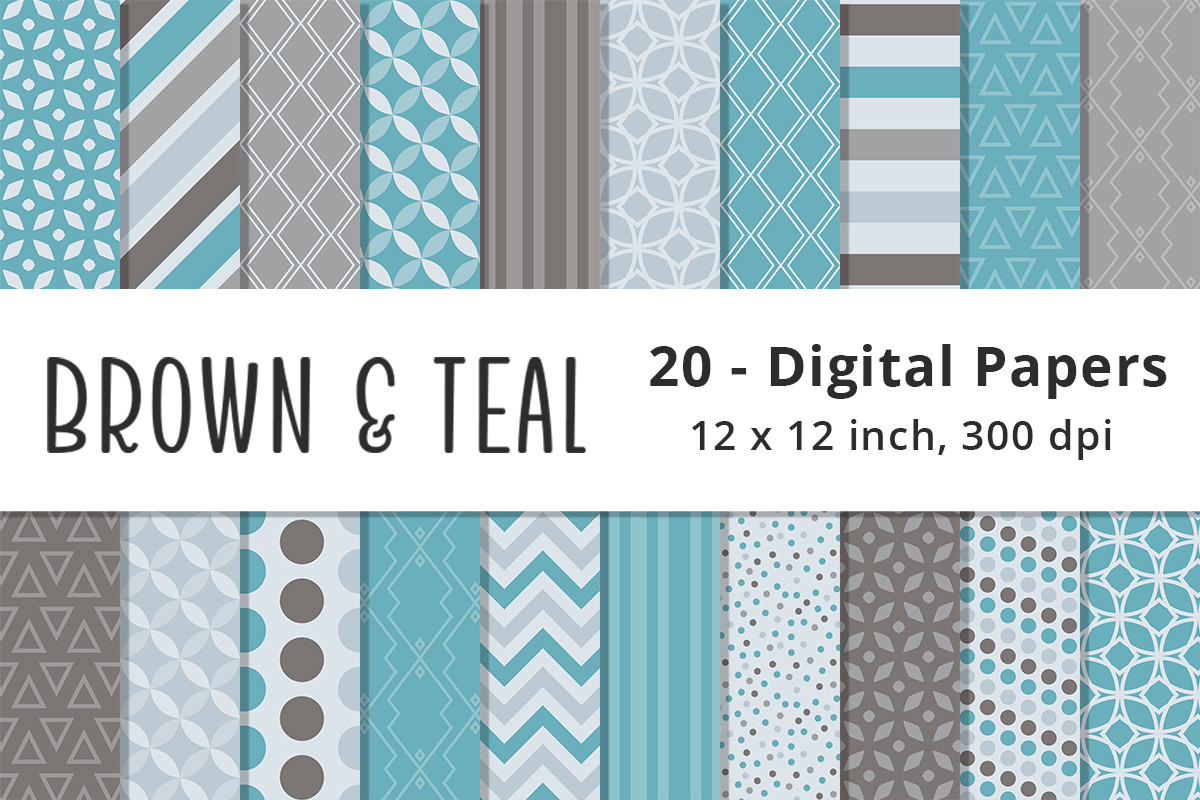 Brown and Teal Winter Digital Paper