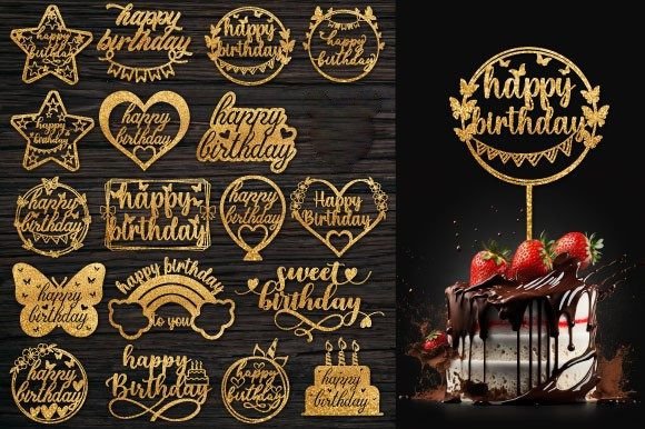 Happy Birthday Cake Topper SVG Bundle