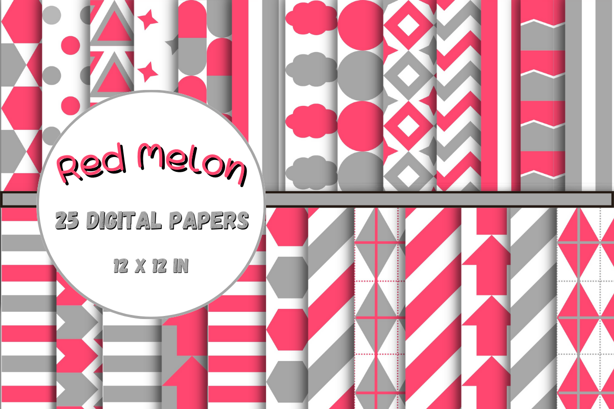 Red Melon, Gray and White Digital Papers Graphic by lam designs ...