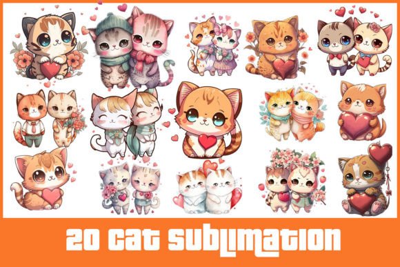 Preview of Cute Cat Valentine Sublimation Bundle 20 T-shirt, sticker, and sublimation design