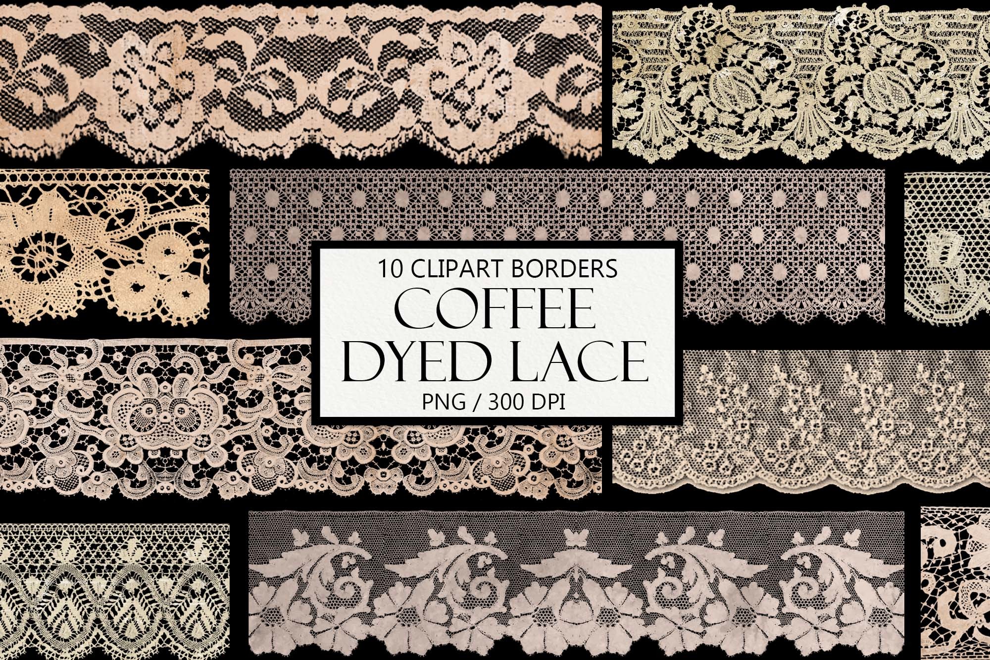 Vintage Coffee Dyed Lace Clipart Borders