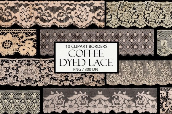 Vintage Coffee Dyed Lace Clipart Borders Gráfico Elementos Decorativos Por NiftyCraftyHouse