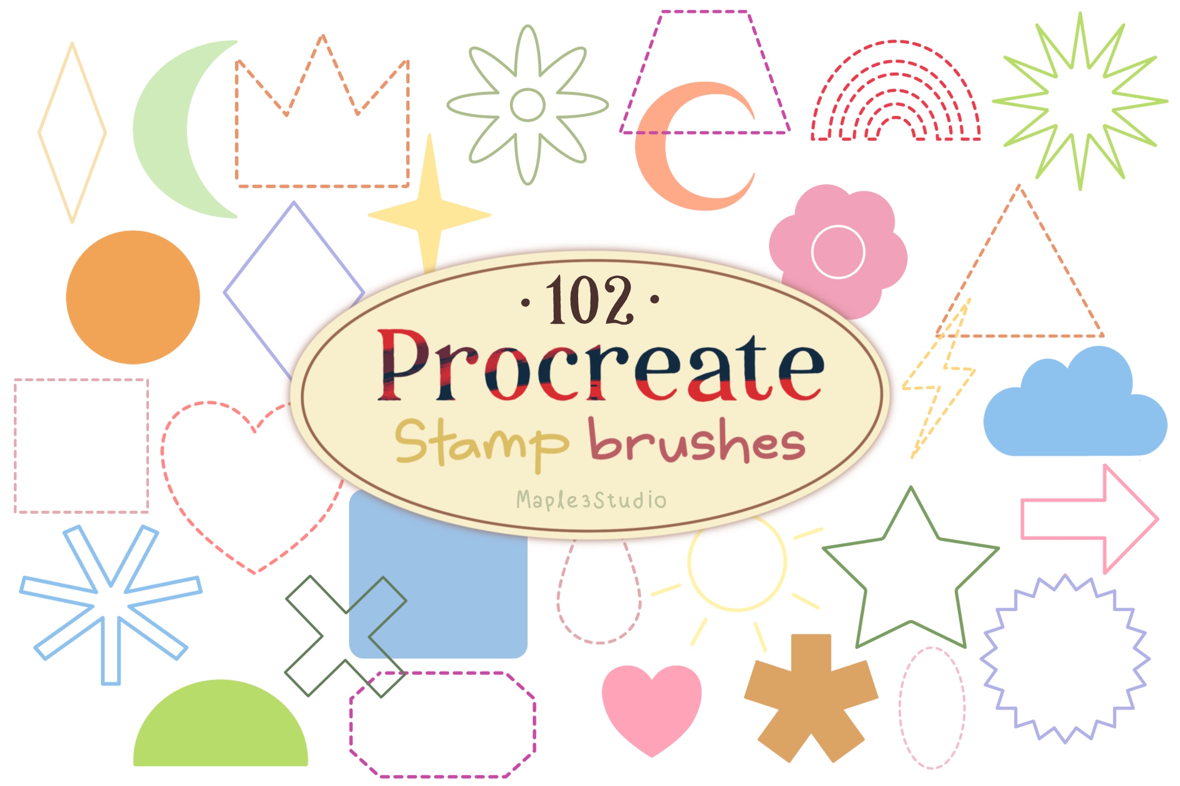 Basic Shape Stamp Brush for Procreate Graphic by Maple3Studio ...
