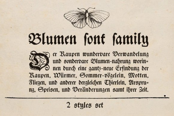 Preview specimen of Blumen blackletter font