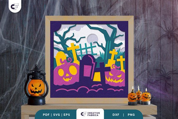 Graveyard 3D Shadow Box Paper Cut SVG