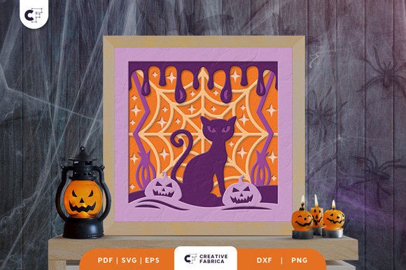 Halloween Black Cat 3D Shadow Box SVG