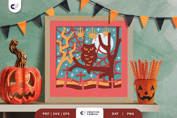 Halloween Owl 3D Shadow Box SVG