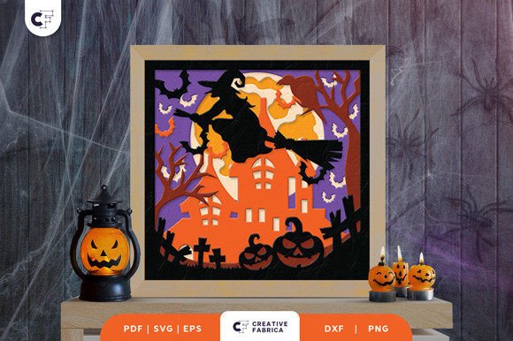 Halloween Witch 3D Paper Cut Shadow Box