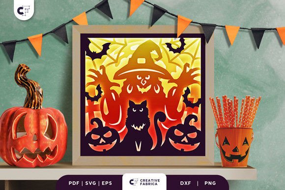 Halloween Witch 3D Shadow Box Paper Cut