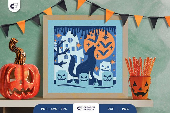 Halloween Wolf Shadow Box SVG