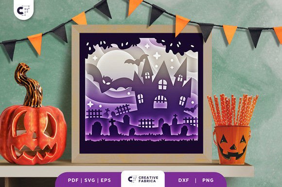 Haunted Castle 3D Shadow Box Paper Cut