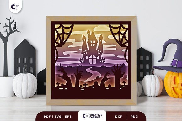 Haunted House 3D Shadow Box Paper Cut