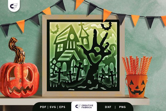 Spooky Castle 3D Shadow Box Paper Cut