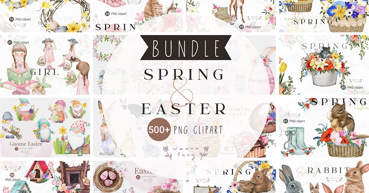 Spring and Easter Watercolor Bundle PNG Bundle · Creative Fabrica
