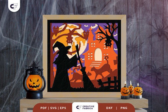 Witch Light Box Paper Cut SVG