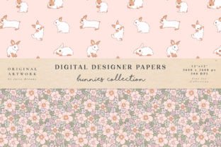 Cute Bunnies Digital Papers Easter Bunny Graphic by Julia Dreams ...