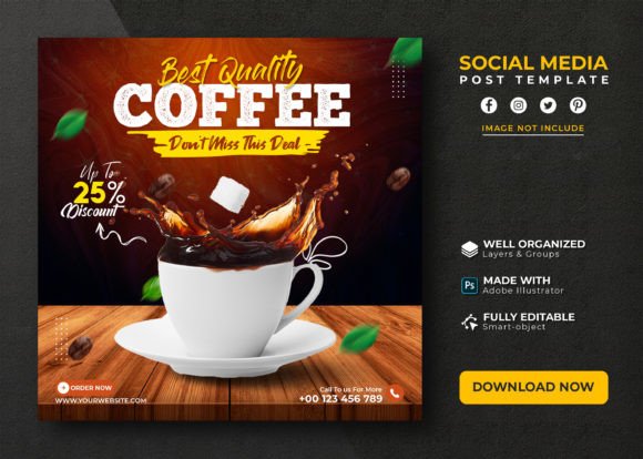 Preview of Coffee Social Media Banner Post Template coffee shop social media template