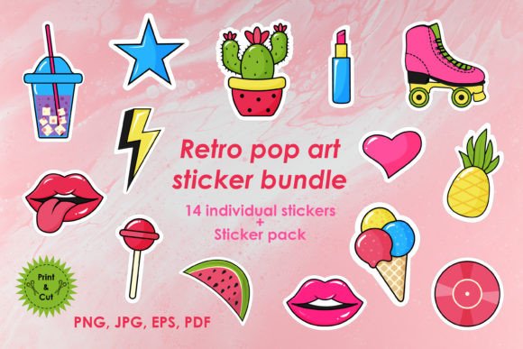 Retro Pop Art Sticker Bundle Gráfico Modelos Gráficos Por JulyG art store