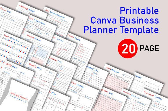 Printable 20-page Canva business planner template