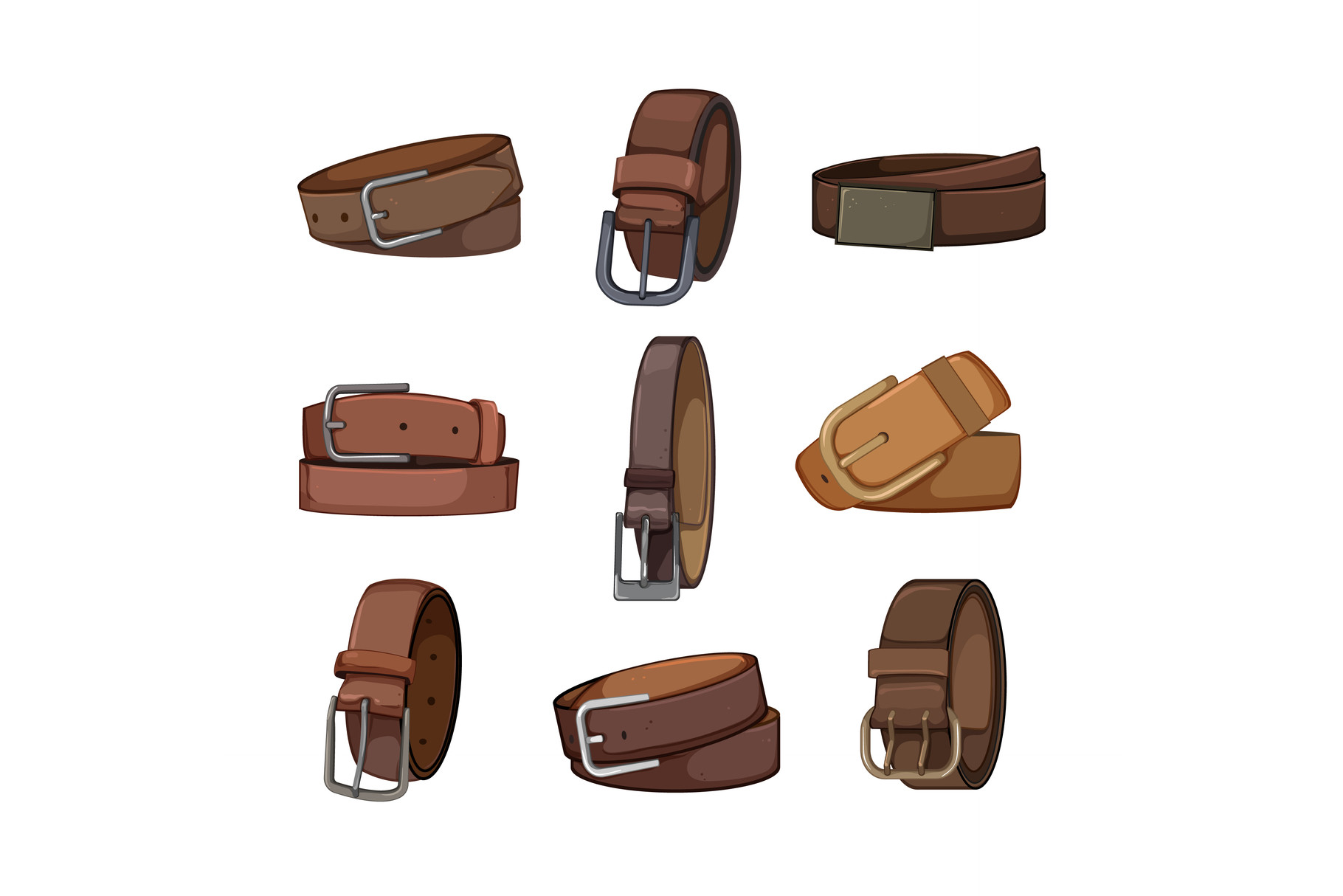 Leather Belt Set Cartoon Vector