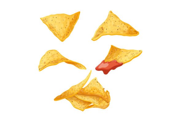 Nachos Mexican Snack Set Cartoon Vector