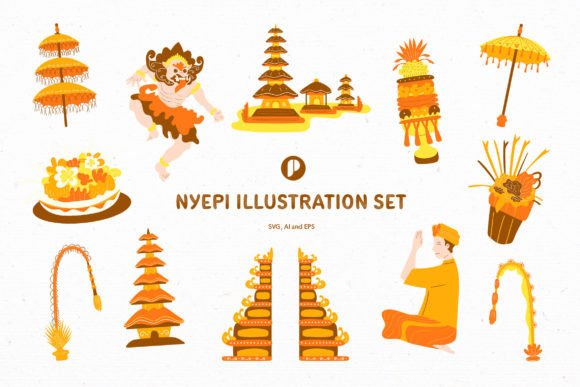Orange Nyepi Illustration Set