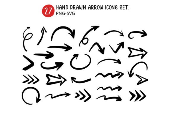 Hand Drawn Arrow Icons Set.