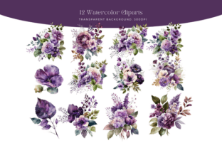 Purple Flowers Watercolor Clipart Graphic by Cecily Arts · Creative Fabrica