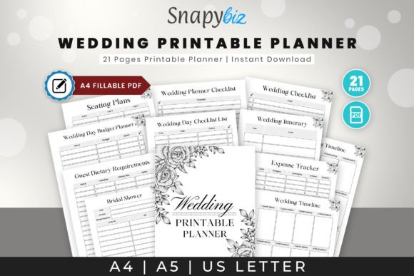Wedding Planner Printable Pdf Graphic Print Templates By SnapyBiz