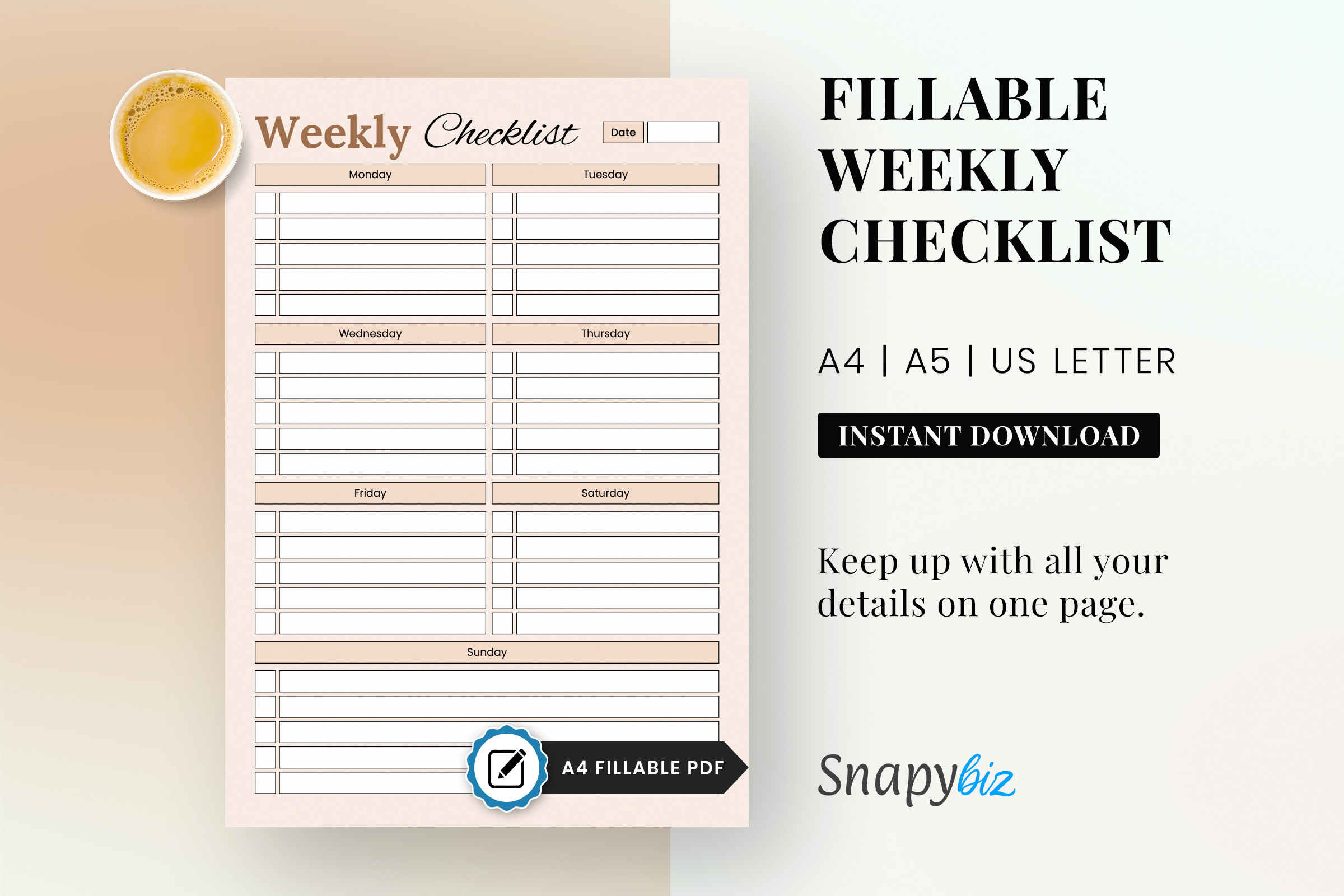 Weekly Schedule Checklist.pdf Weekly Checklist Printable PDF Graphic by SnapyBiz · Creative Fabrica