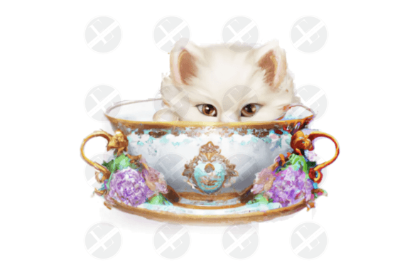 White Kitten in Teacup PNG/JPG/SVG/PDF Graphic AI Illustrations By EpicDigitalArtStudio