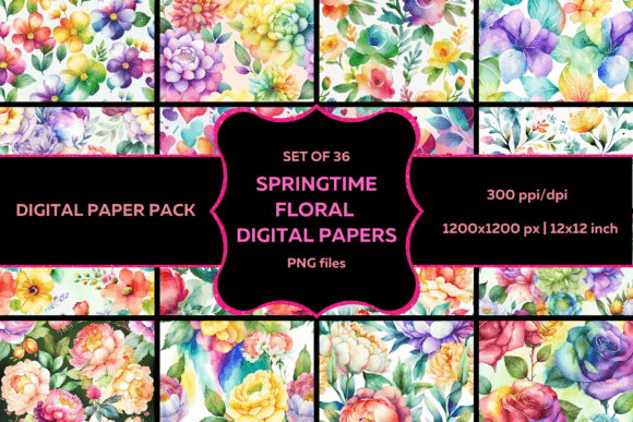 Floral Springtime Digital Paper Pack Graphic by DigiDzines · Creative ...