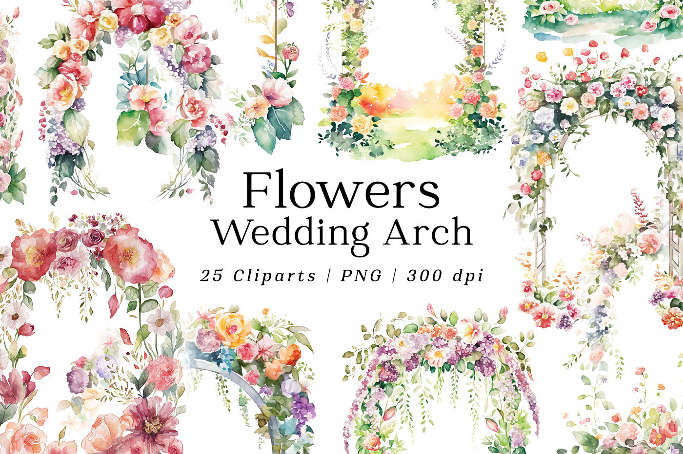 Spring Flowers Wedding Arch Watercolor