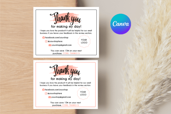 Thank You Card Pink Canva Template