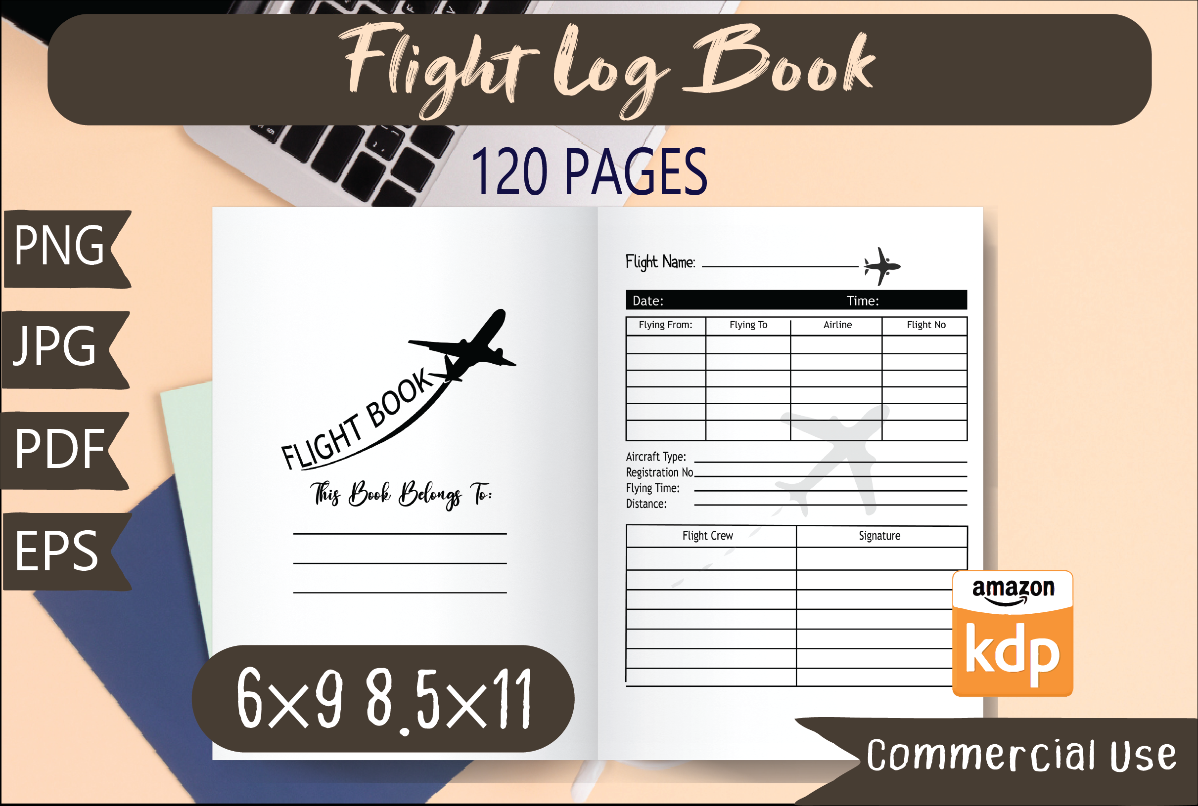 Flight Book (Kdp Interior) Graphic by Kiki_design · Creative Fabrica