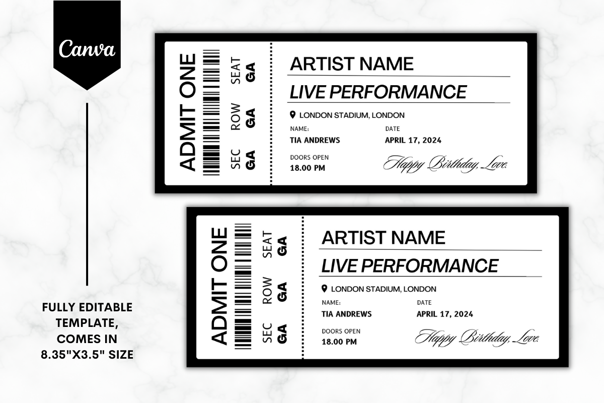 Custom Concert Ticket Canva Template 2