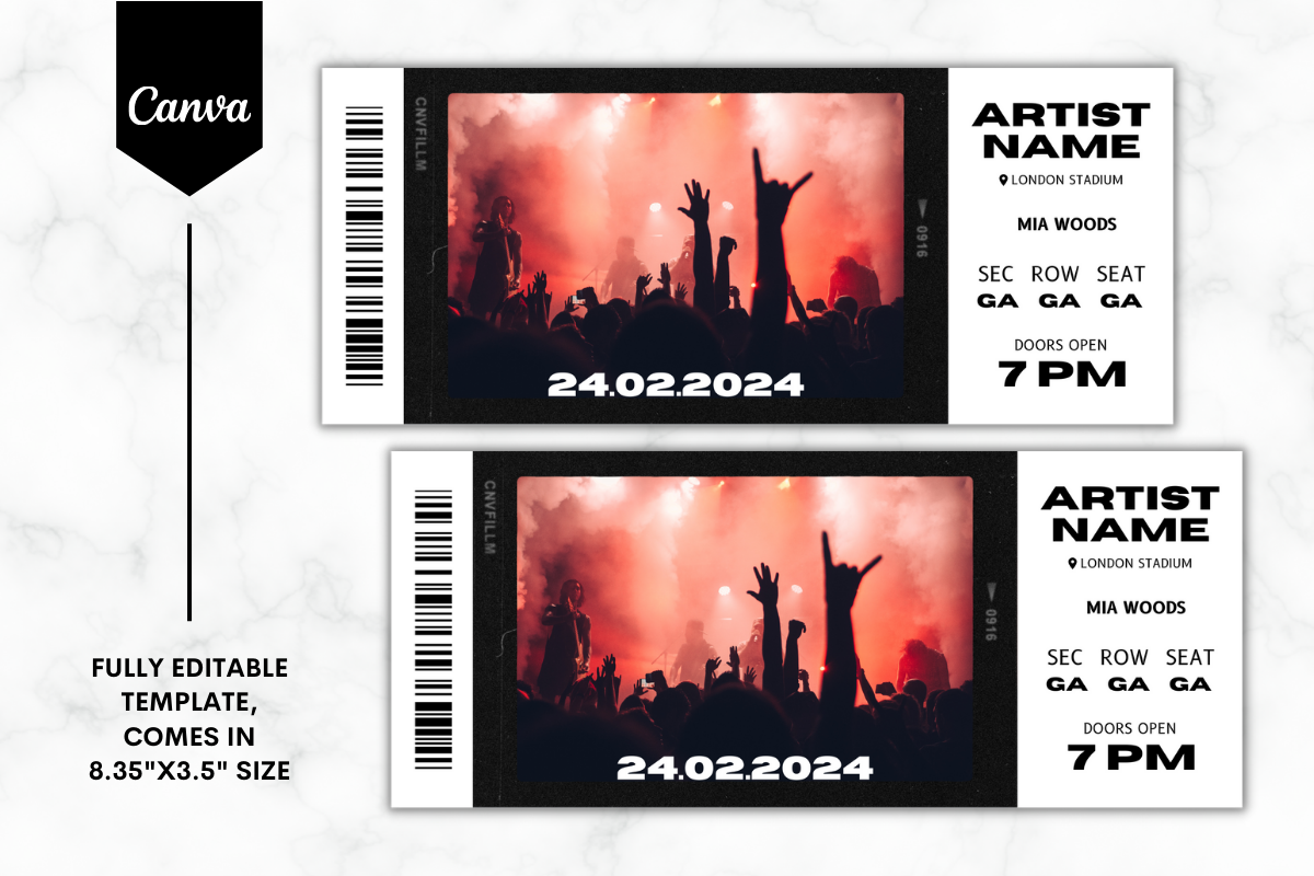 Custom Concert Ticket Canva Template 3
