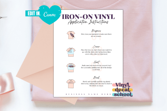 Editable Ironon Vinyl Instruction Card Graphics