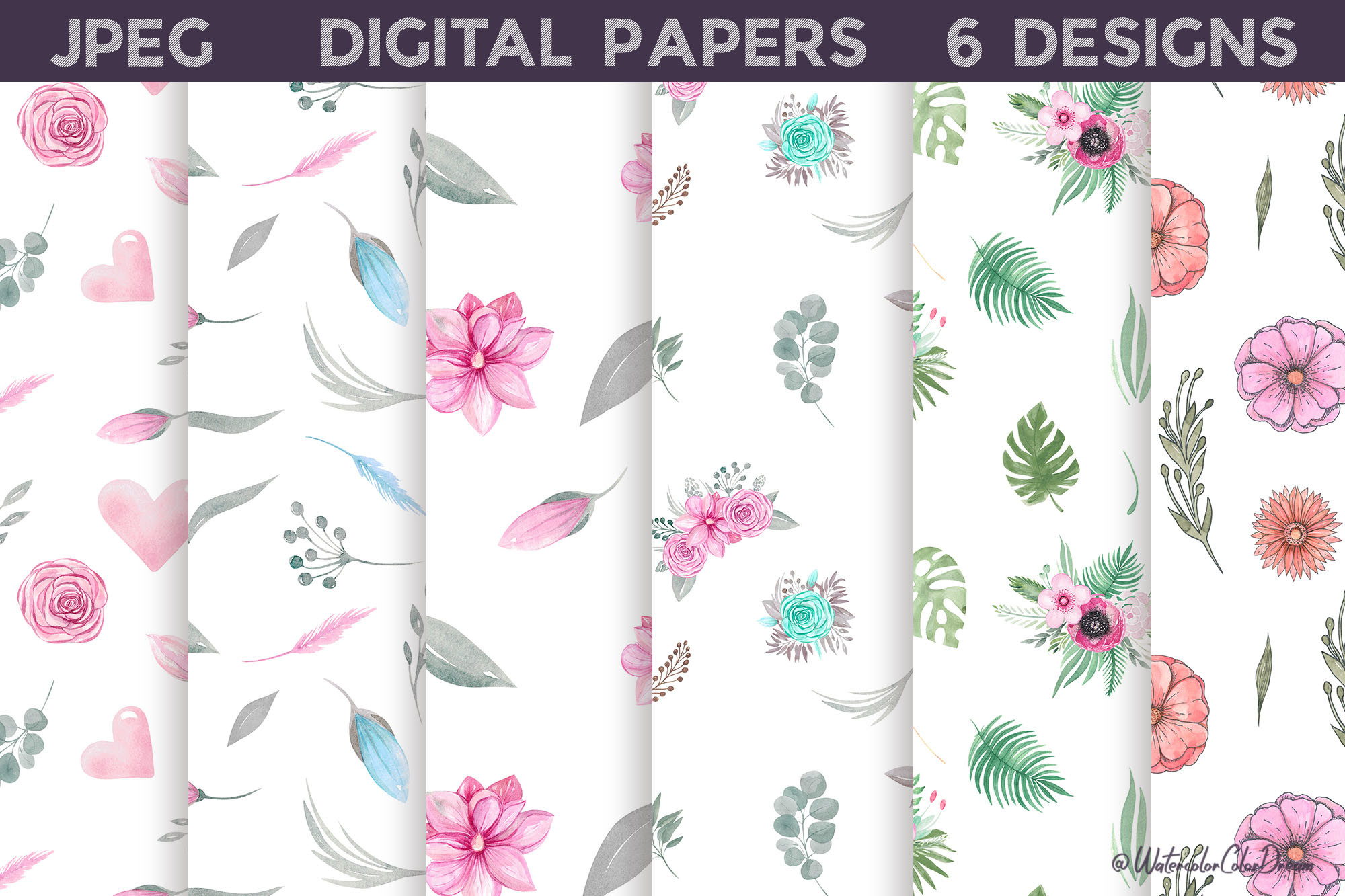 Floral Digital Papers Bundle Graphic by WatercolorColorDream · Creative ...
