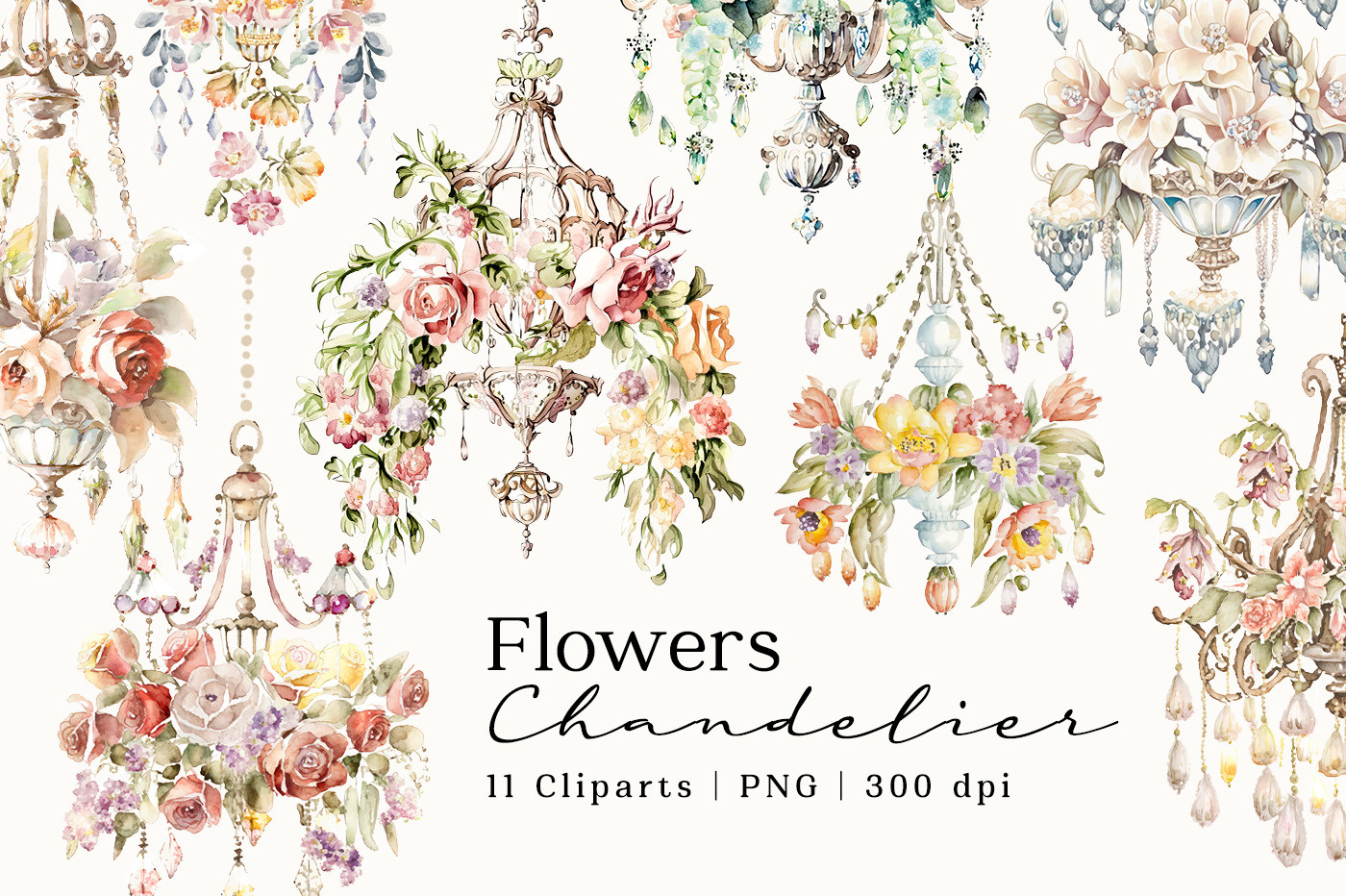 Wedding Flowers Chandelier Watercolor