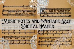 Music Notes Vintage Lace Digital Paper Graphic by Jada Boutique Design ...