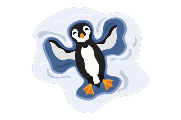 Penguin Making Angel in Snow Sticker Winter Craft Cut File By Creative Fabrica Crafts