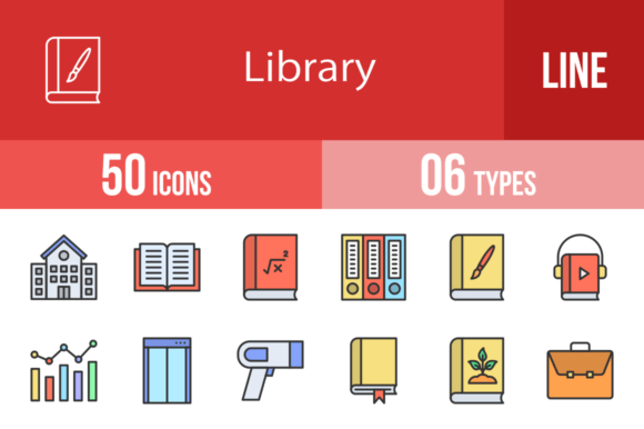 50 Library Filled Line Icons