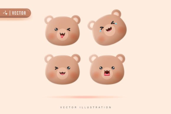 3D Realistic Bear Emojis Illustration Gráfico Ilustraciones Imprimibles Por Darwin Vectorian