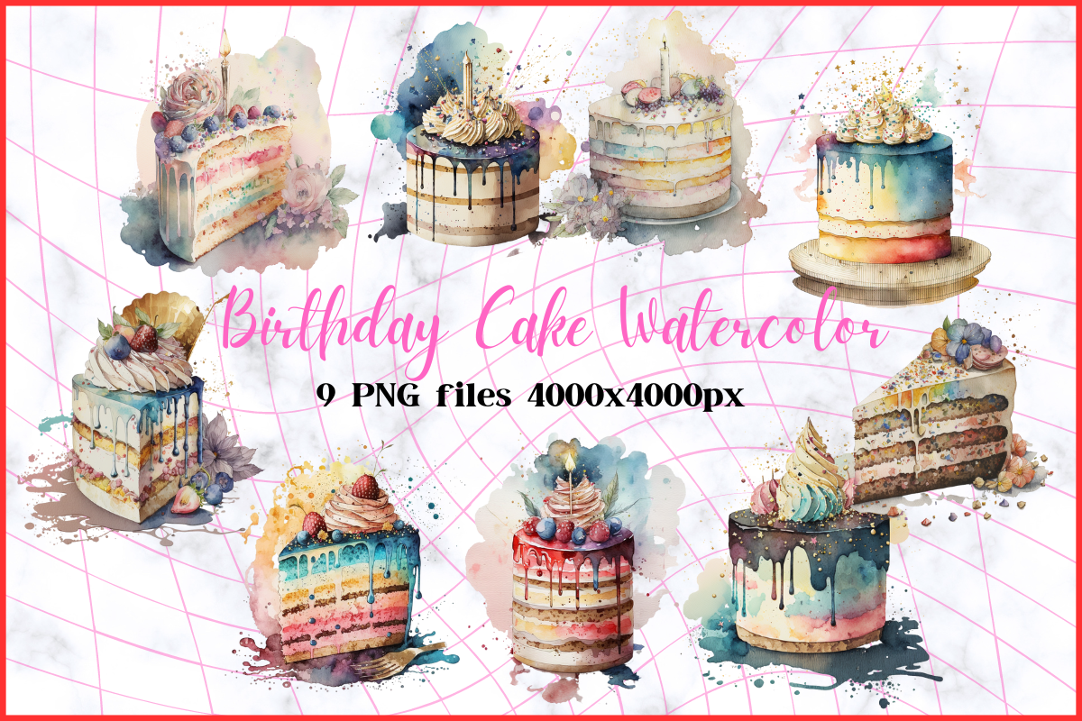 Birthday Cake Watercolor Set Graphic by SugarPlum · Creative Fabrica