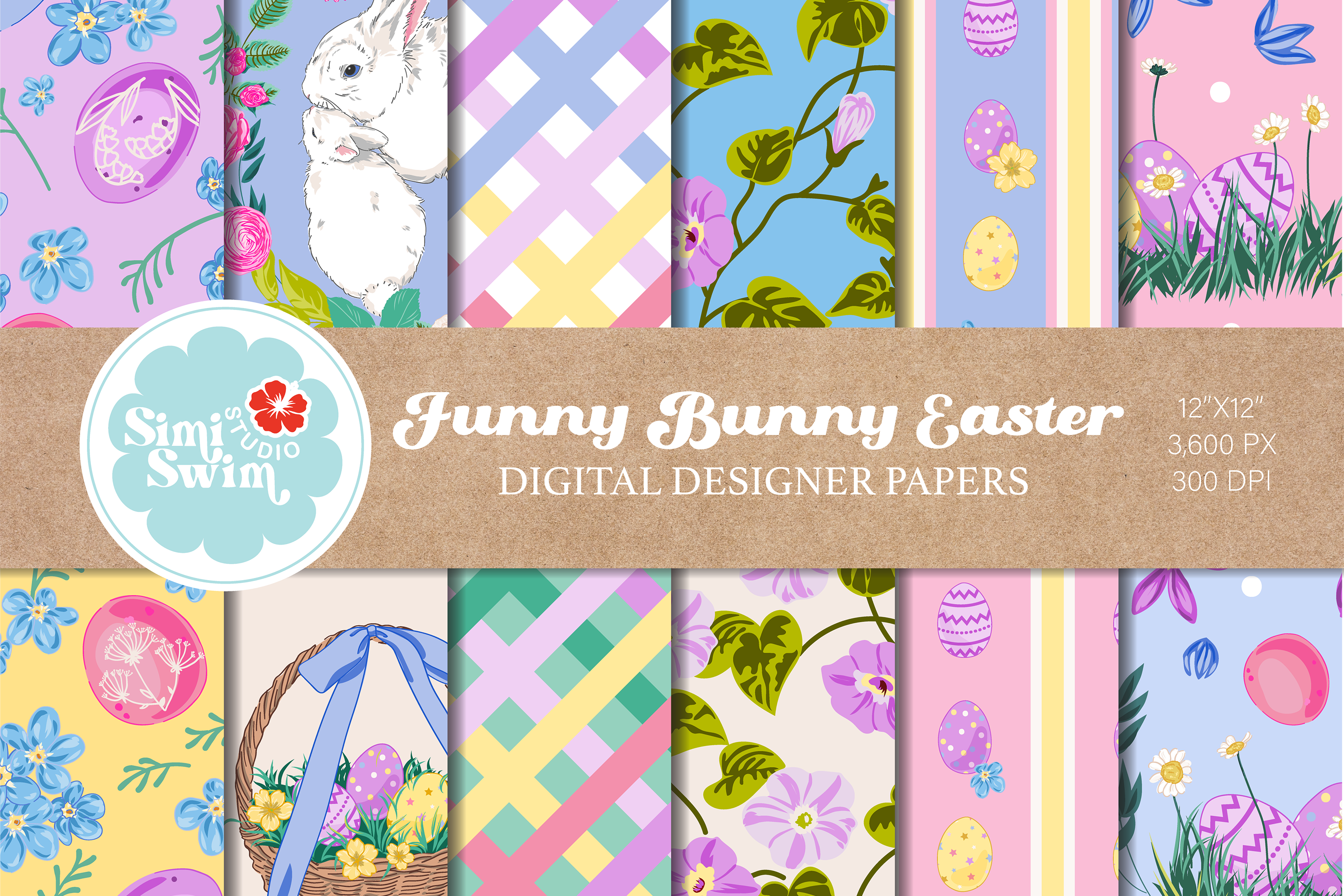 Funny Bunny Easter Digital Papers Graphic by simiswimstudio · Creative ...
